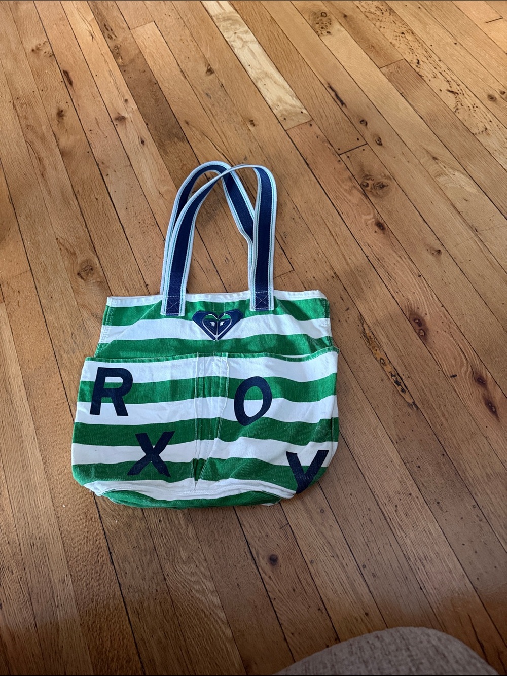 ROXY green/ white stripes tote